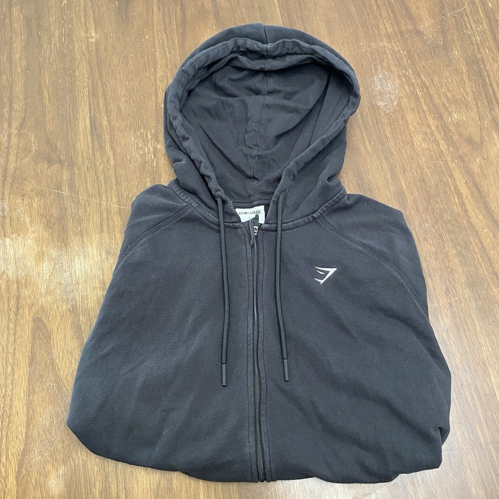 Gymshark Full Zip Fleece Hoodie Black Hooded Pockets Men's S